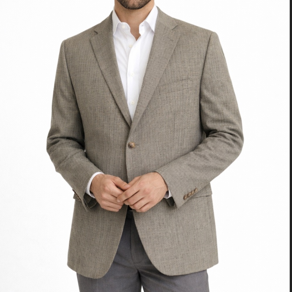 Lauren Ralph Lauren Wool Silk Windowpane Blazer Mens 46R Sport Coat